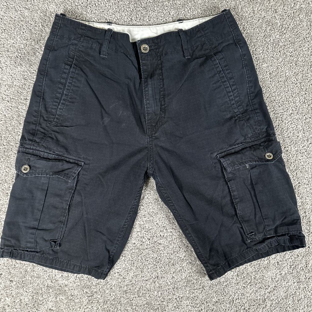 Levis Shorts Mens 29 Black Lightweight Ripstop Canvas Cargos Skater White Tab